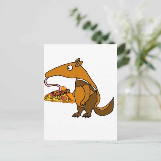 Funny Anteater die Pizza Cartoon eet Briefkaart (Staand voorkant)