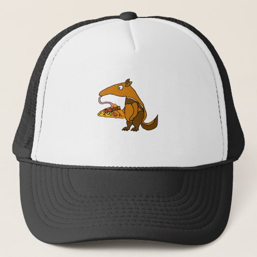 Funny Anteater die Pizza Cartoon eet Trucker Pet (Voorkant)