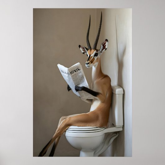 Funny Antelope Bathroom Print, Toilet Newspaper Poster (Voorkant)