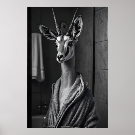 Funny Antelope in Bathrobe Print, Quirky Bathroom Poster (Voorkant)