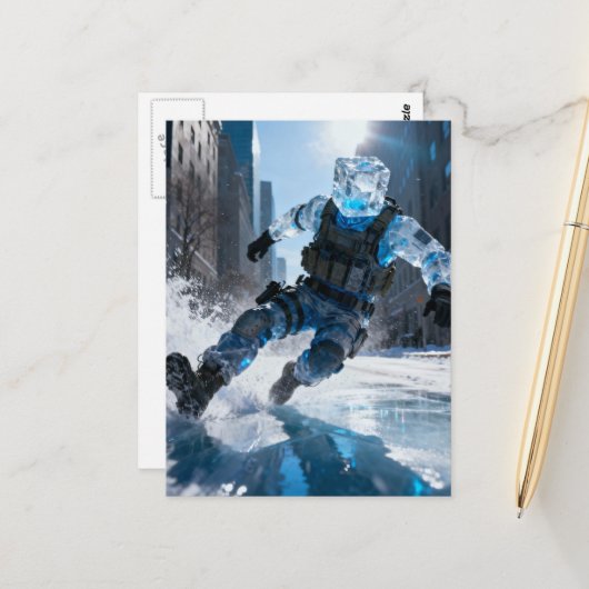 Funny anthromorphic icecube falling on ice  briefkaart (Voorkant / Achterkant in situ)