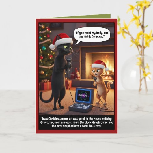 Funny anthropomorphic cats Christmas Kaart (Gele Bloem)