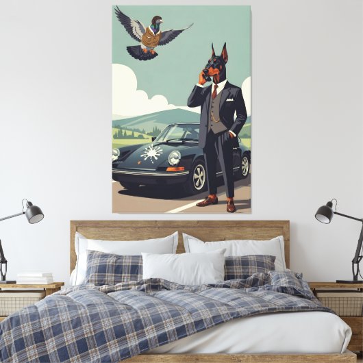 Funny anthropomorphic Doberman Pinscher dog Canvas Afdruk (Insitu (Slaapkamer))