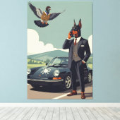 Funny anthropomorphic Doberman Pinscher dog Canvas Afdruk (Insitu (Houten vloer))