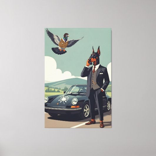 Funny anthropomorphic Doberman Pinscher dog Canvas Afdruk (Voorkant)