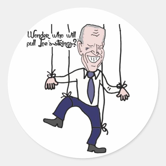 Funny Anti Joe Biden Puppet Politieke Cartoon Ronde Sticker (Voorkant)