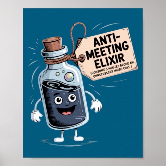 Funny Anti Meeting Elixir Retro Cartoon Office H  Poster (Voorkant)