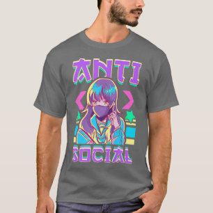Funny Anti Social Vaporwave Anime Girl Japans T-shirt