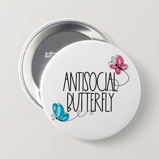 Funny Antisocial Butterfly Button (Voorkant /achterkant)