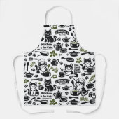 Funny Apron for Cat Lovers Black and White Pattern Schort (Voorkant)
