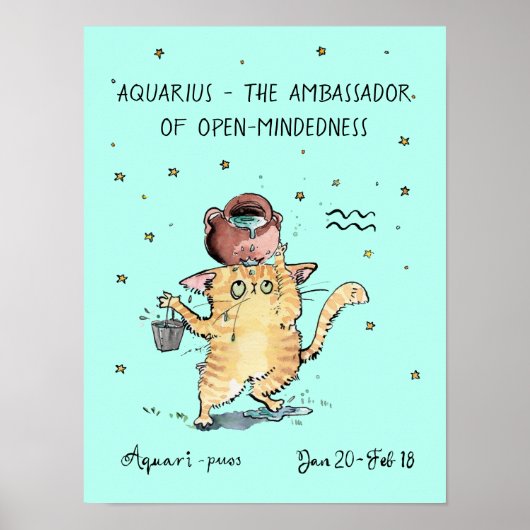 Funny Aquarius poster Zodiac Kat Sterren teken pos (Voorkant)