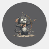 Funny Archer Cat With Bow And Arrow Graphic Costum Ronde Sticker (Voorkant)