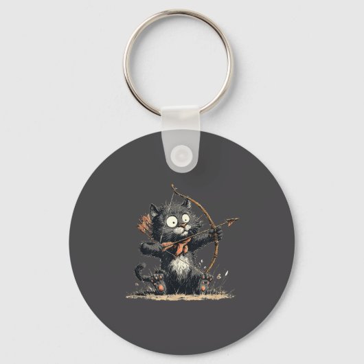 Funny Archer Cat With Bow And Arrow Graphic Costum Sleutelhanger (Voorkant)