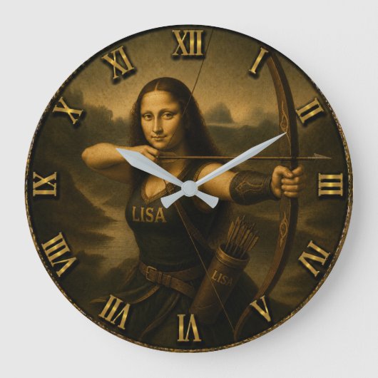 Funny Archery Mona Lisa Bow and Arrow Gift Grote Klok (Voorkant)