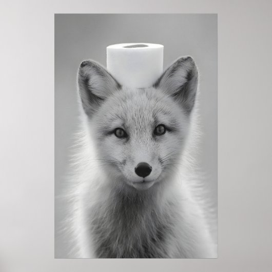 Funny Arctic Fox Bathroom Print, Toilet Paper on Poster (Voorkant)
