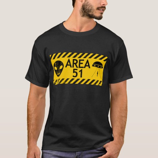 Funny Area 51 Alien Warning Sign Design Humor Tee T-shirt (Voorkant)