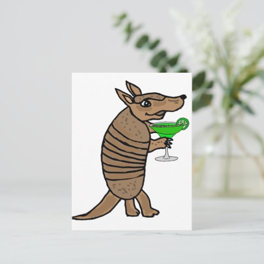 Funny Armadillo Drink Margarita Art Briefkaart (Staand voorkant)