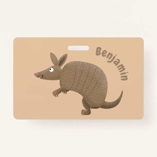 Funny armadillo happy cartoon illustratie badge (Voorkant)