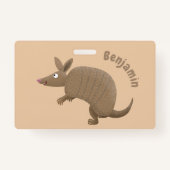 Funny armadillo happy cartoon illustratie badge (Achterkant)