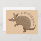 Funny armadillo happy cartoon illustratie briefkaart (Voorkant / Achterkant)
