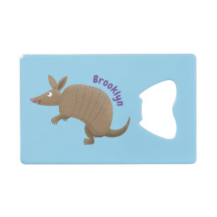 Funny armadillo happy cartoon illustratie creditkaart flessenopener
