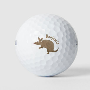 Funny armadillo happy cartoon illustratie golfballen