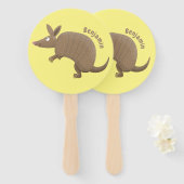 Funny armadillo happy cartoon illustratie handwaaier (Voorkant en achterkant)