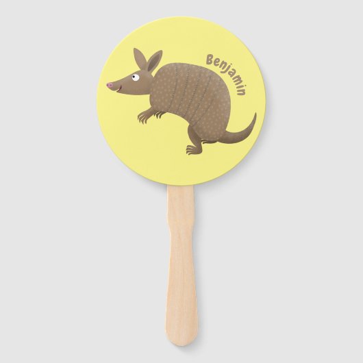 Funny armadillo happy cartoon illustratie handwaaier (Voorkant)