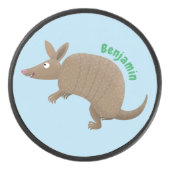 Funny armadillo happy cartoon illustratie hockey puck (Voorkant)