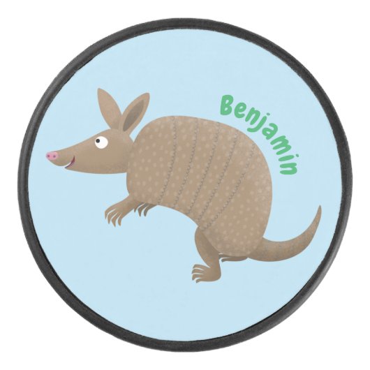 Funny armadillo happy cartoon illustratie hockey puck (Voorkant)