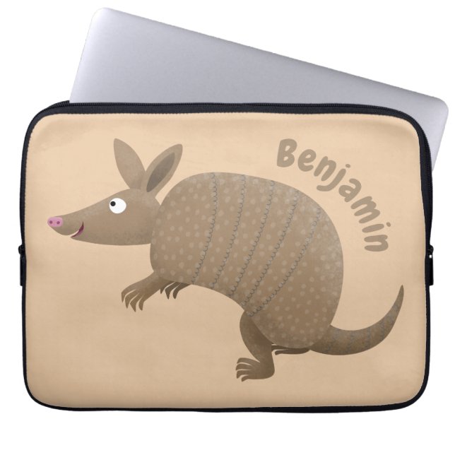 Funny armadillo happy cartoon illustratie laptop sleeve (Voorkant)