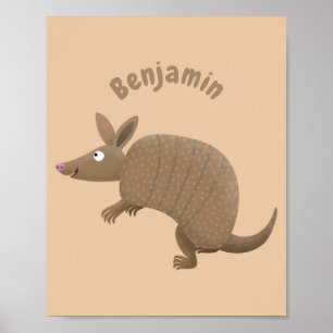 Funny armadillo happy cartoon illustratie poster
