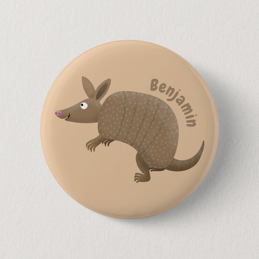 Funny armadillo happy cartoon illustratie ronde button 5,7 cm (Voorkant)
