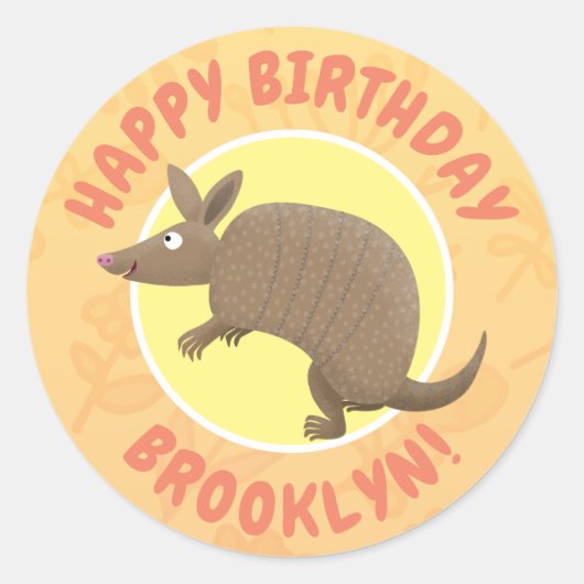 Funny armadillo happy cartoon illustratie ronde sticker (Voorkant)