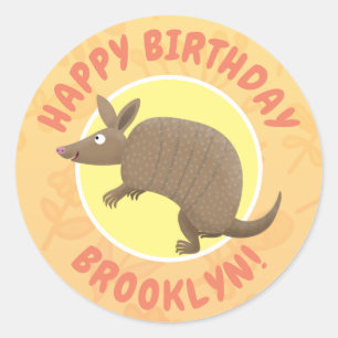Funny armadillo happy cartoon illustratie ronde sticker