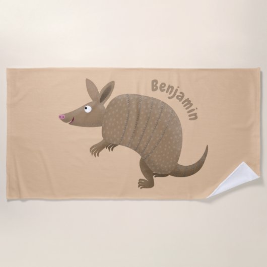 Funny armadillo happy cartoon illustratie strandlaken (Voorkant)