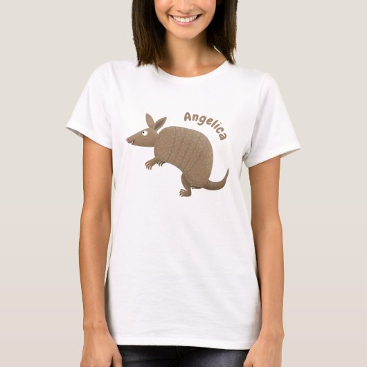 Funny armadillo happy cartoon illustratie t-shirt (Voorkant)