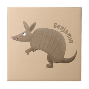 Funny armadillo happy cartoon illustratie tegeltje