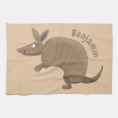 Funny armadillo happy cartoon illustratie theedoek (Horizontaal)