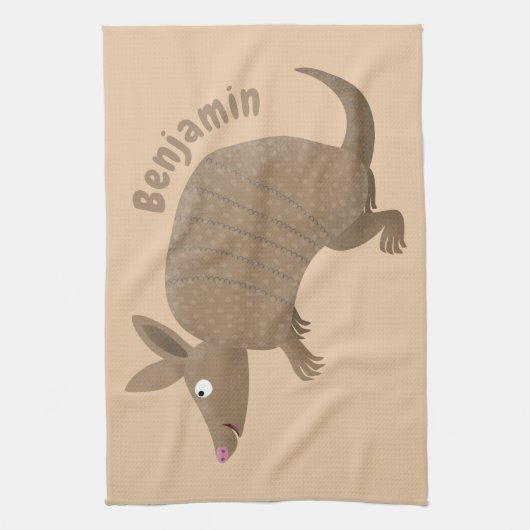 Funny armadillo happy cartoon illustratie theedoek (Verticaal)