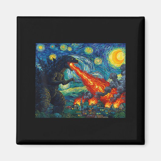 Funny Art Japanese Monster Kaiju In Van Gogh Starr Magneet (Voorkant)