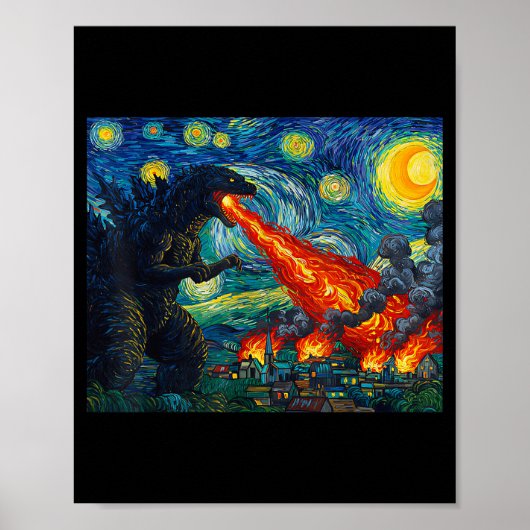 Funny Art Japanese Monster Kaiju In Van Gogh Starr Poster (Voorkant)