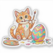 Funny Artist Cat Painting Easter Egg Messy Sticker (Voorkant)
