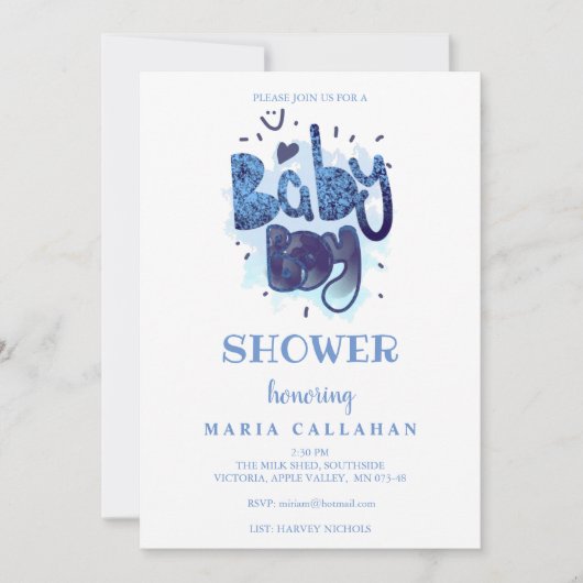 Funny Artistic Typography Blue Baby Shower Kaart (Voorkant)