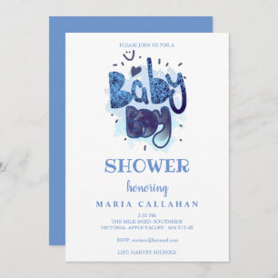 Funny Artistic Typography Blue Baby Shower Kaart
