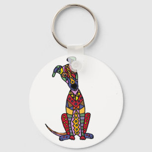 Funny Artsy Greyhound Dog Abstracte Kunst Sleutelhanger