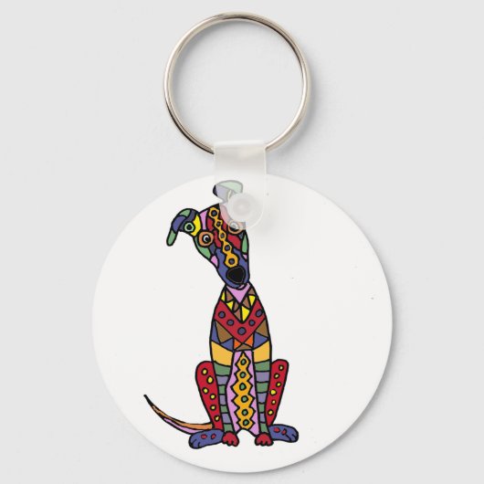 Funny Artsy Greyhound Dog Abstracte Kunst Sleutelhanger (Voorkant)