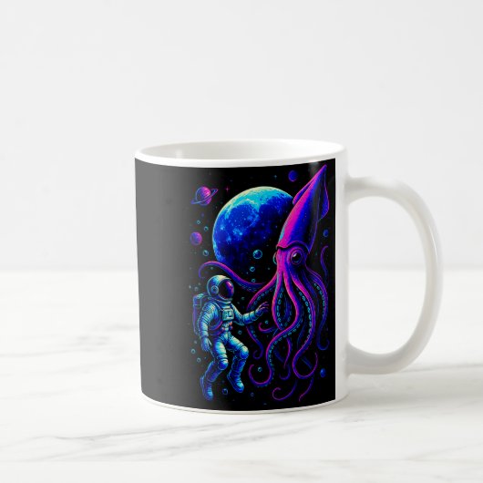 Funny Astronaut And Squid In Underwater Space With Koffiemok (Rechts)