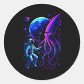 Funny Astronaut And Squid In Underwater Space With Ronde Sticker (Voorkant)