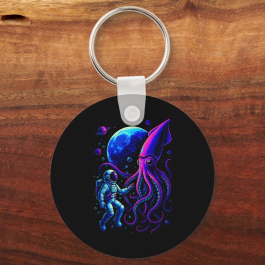 Funny Astronaut And Squid In Underwater Space With Sleutelhanger (Voorkant)